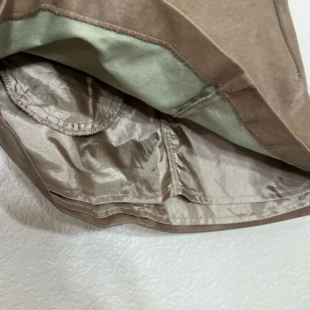 J.O.A Faux Leather Mini Skirt Khaki Tan Zipper Pockets Size S